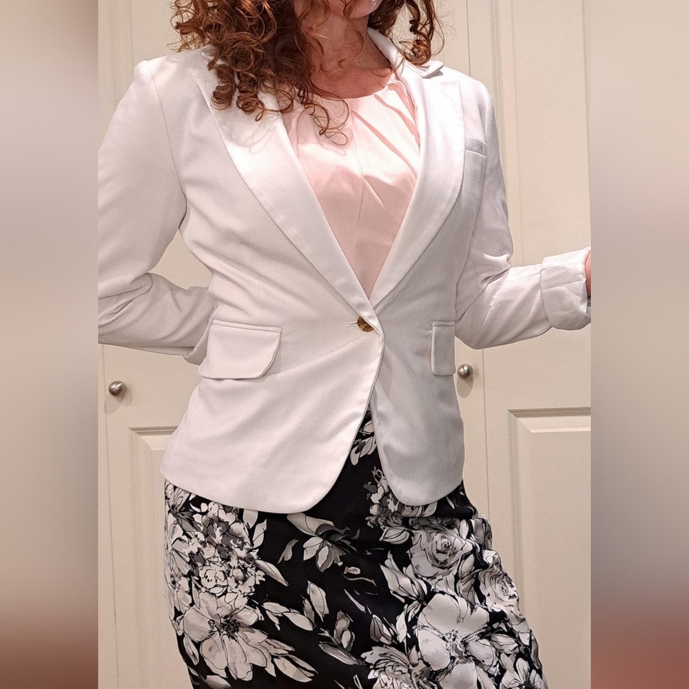 Banana Republic White Blazer. WHBM Top and Skirt sold separately